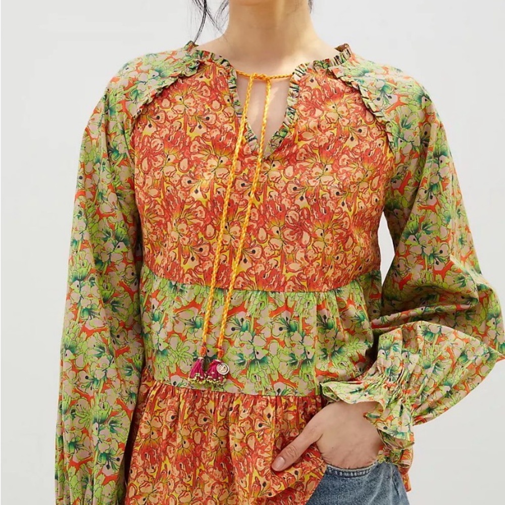 Anthropologie Roopa Pemmaraju Vivi Floral Peasant Blouse Spring Boho